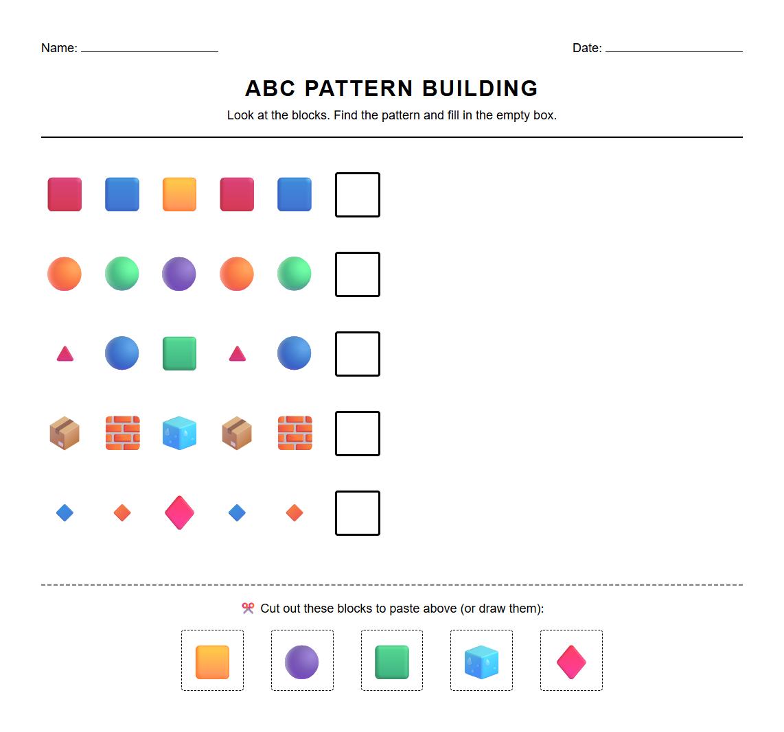 ABC Pattern Building with Blocks Worksheet
