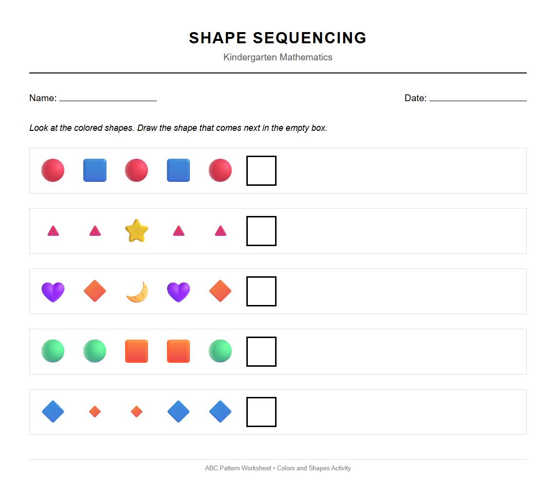 ABC Pattern Sequencing with Colored Shapes Worksheet