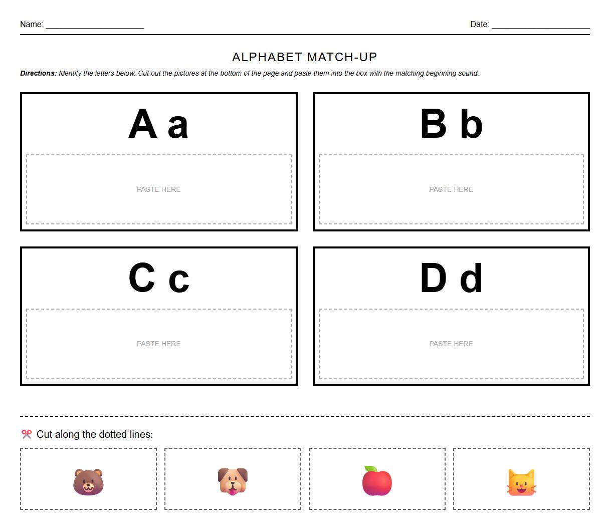 Alphabet Flashcards Cut and Paste Worksheet for Memory Enhancement