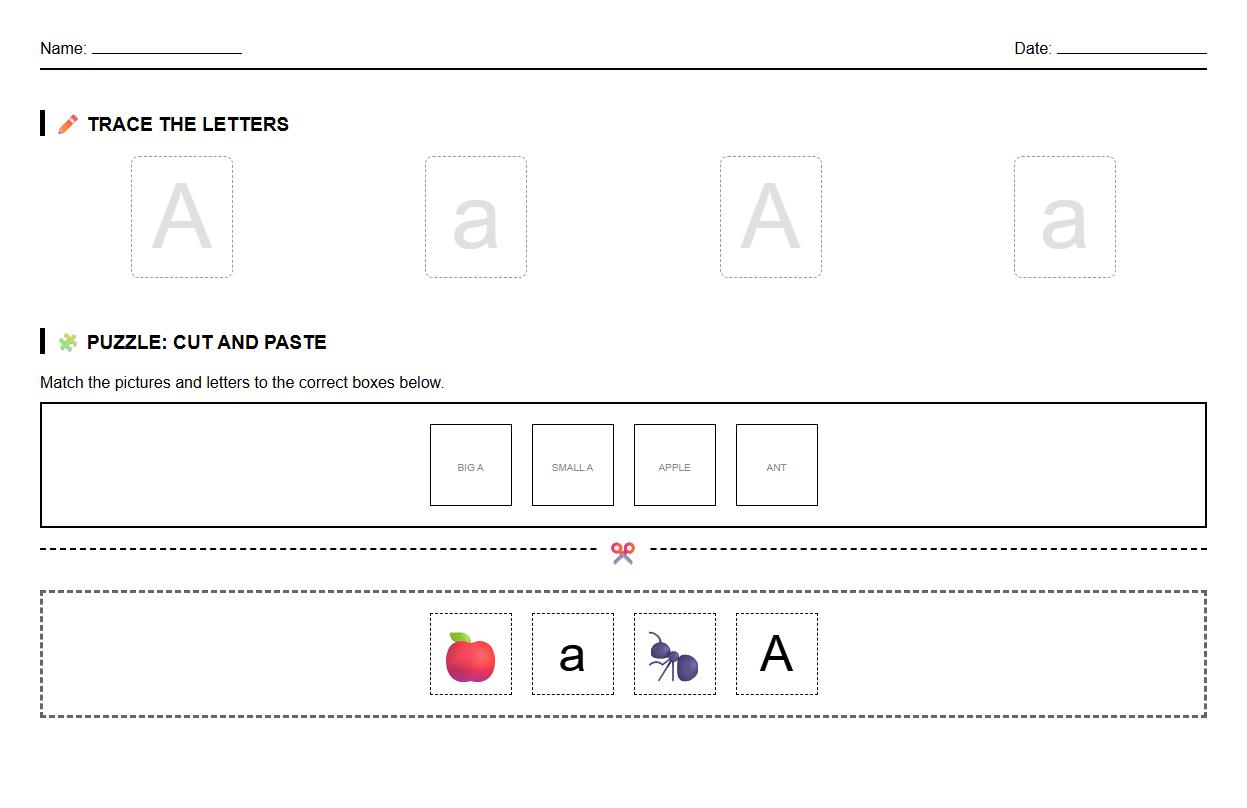 Alphabet Tracing and Puzzle Cut and Paste Sheet