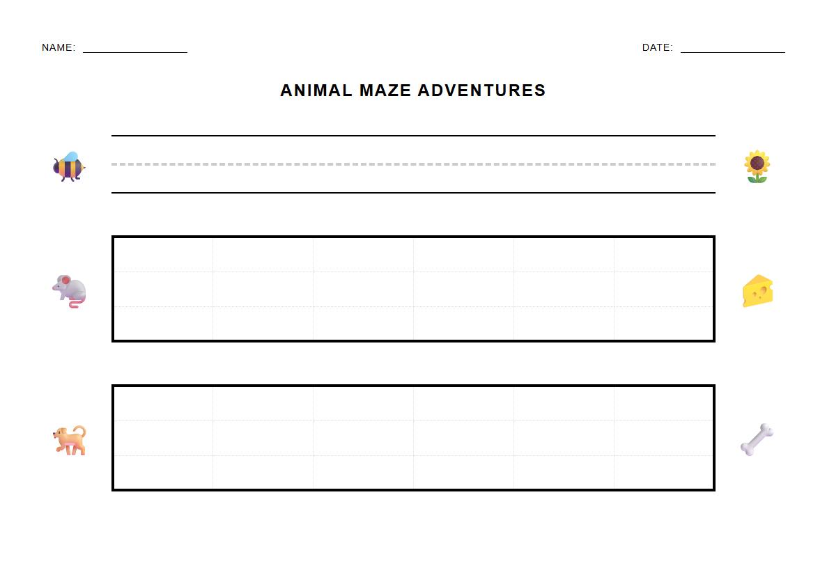 Animal Maze Worksheets for Fine Motor Skill Enhancement