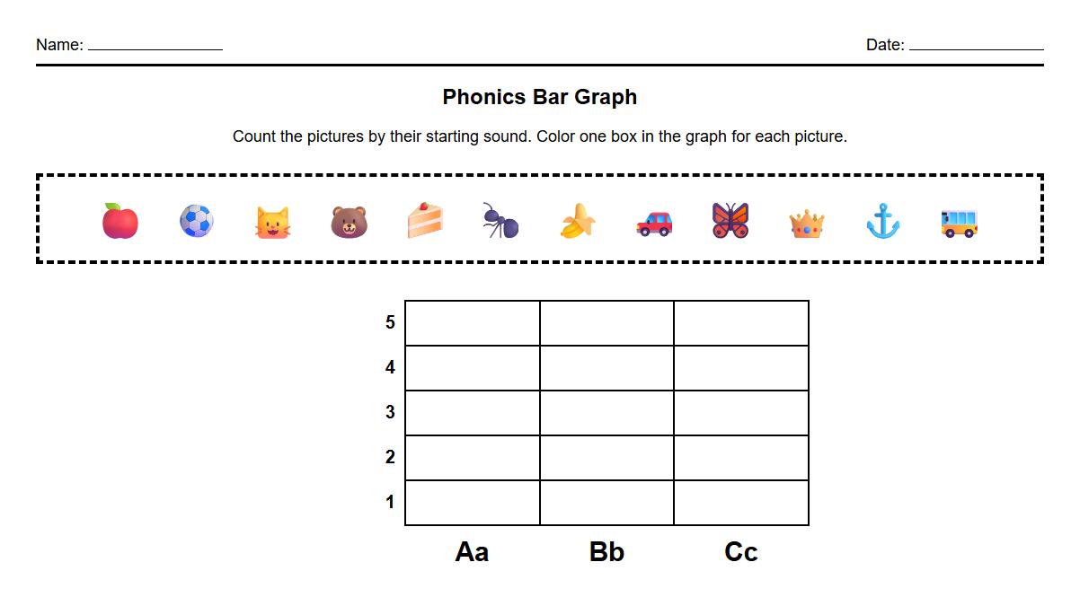 Bar Graph Phonics Picture Sorting Worksheet