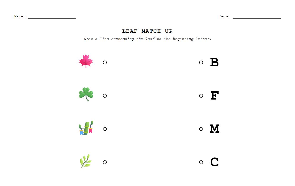 Beginning Letter and Leaf Type Alignment Sheet