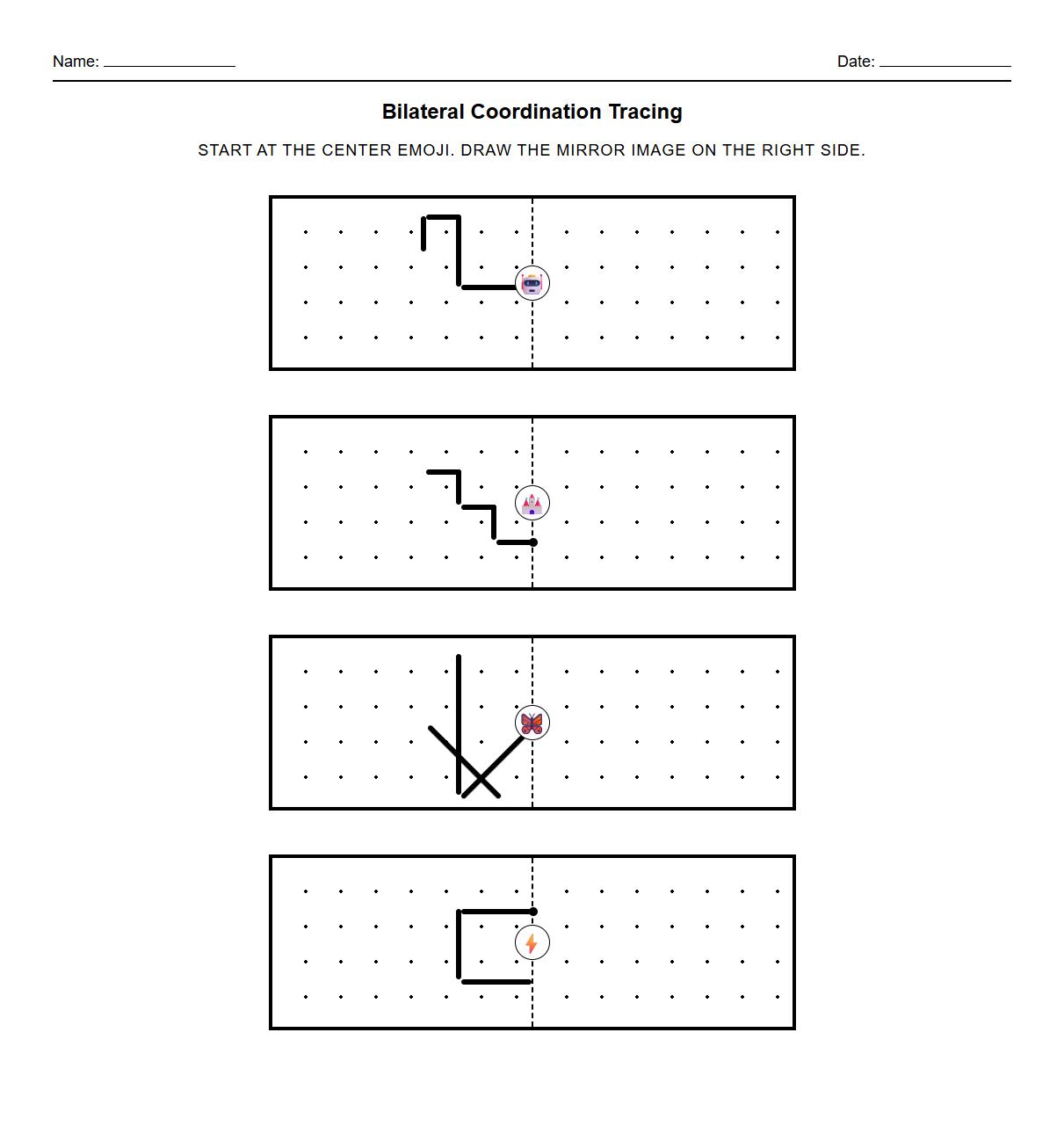 Bilateral Coordination Tracing Worksheet: Mirror Image Line Drawing Activities