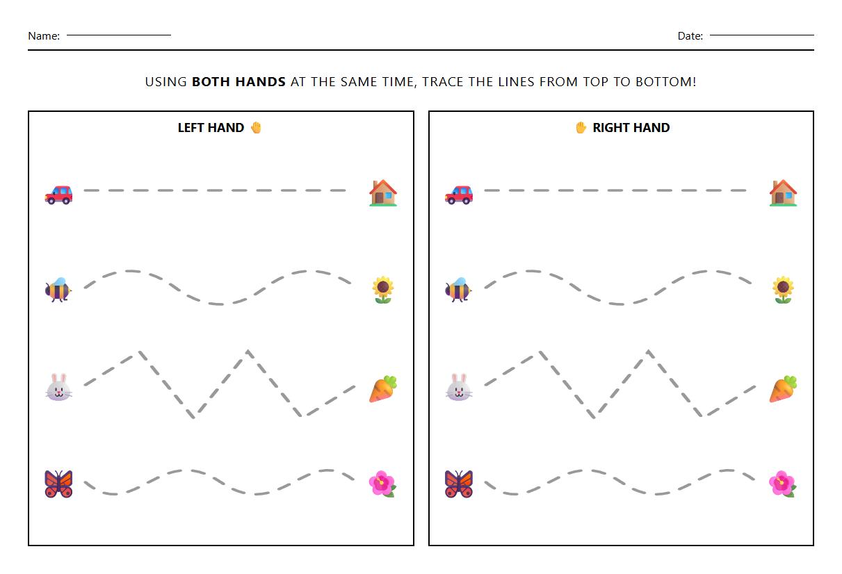 Bilateral Coordination Worksheet integrating Curved and Straight Pathways