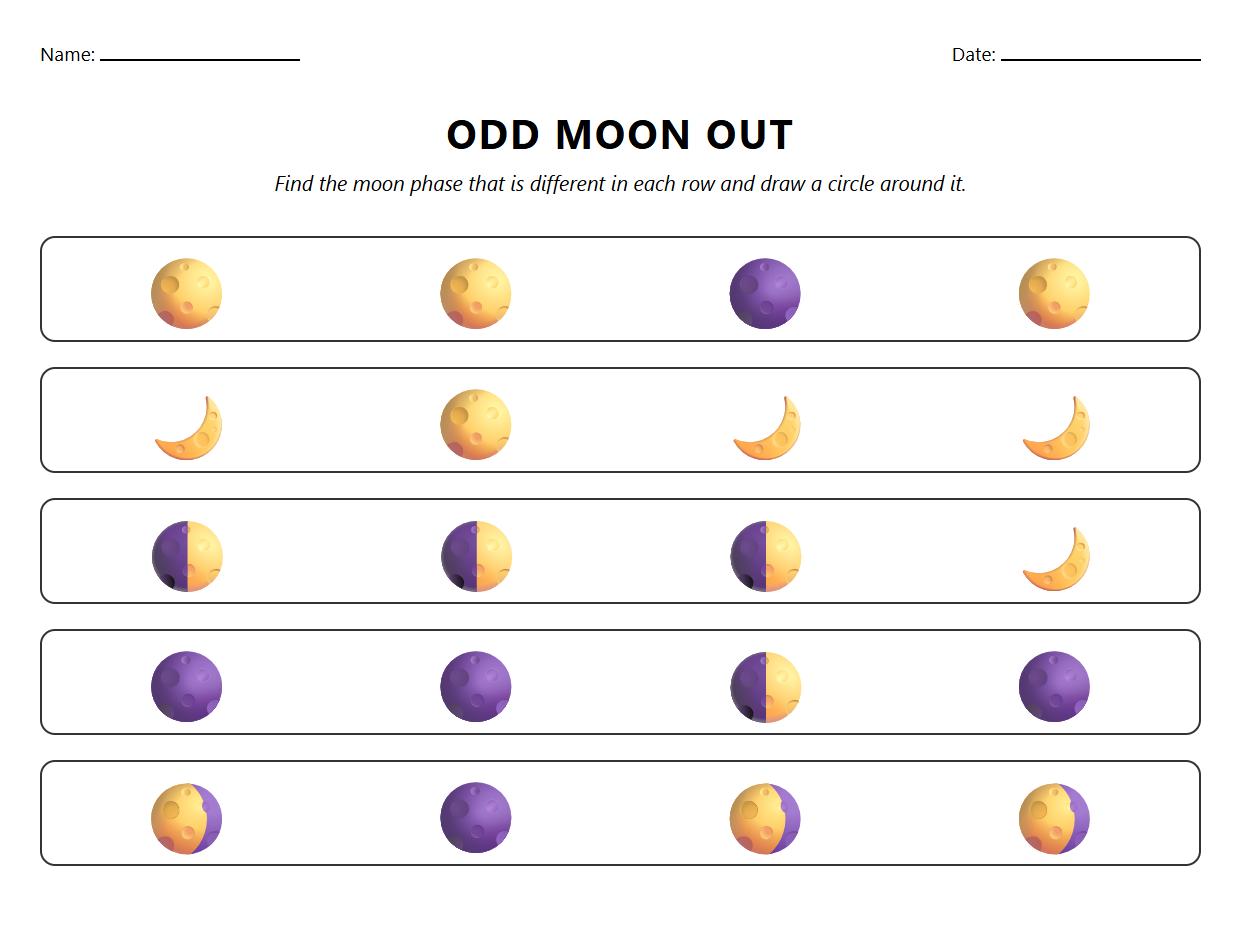 Circle the odd moon phase in each row