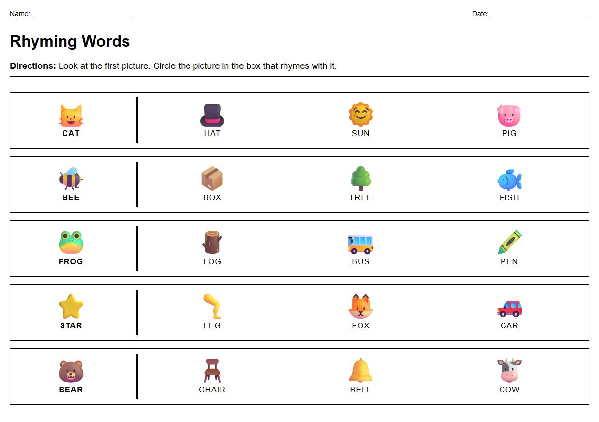Circle the Rhyming Word Phonics Activity