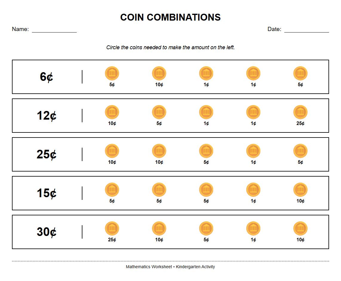 Coin Combination to Make a Given Amount Worksheet