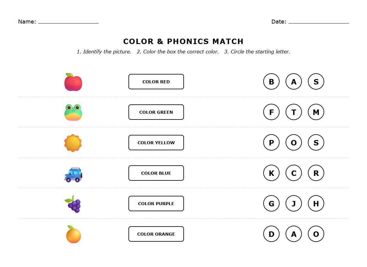 Color Identification Combined with Picture-to-Phonics Matching