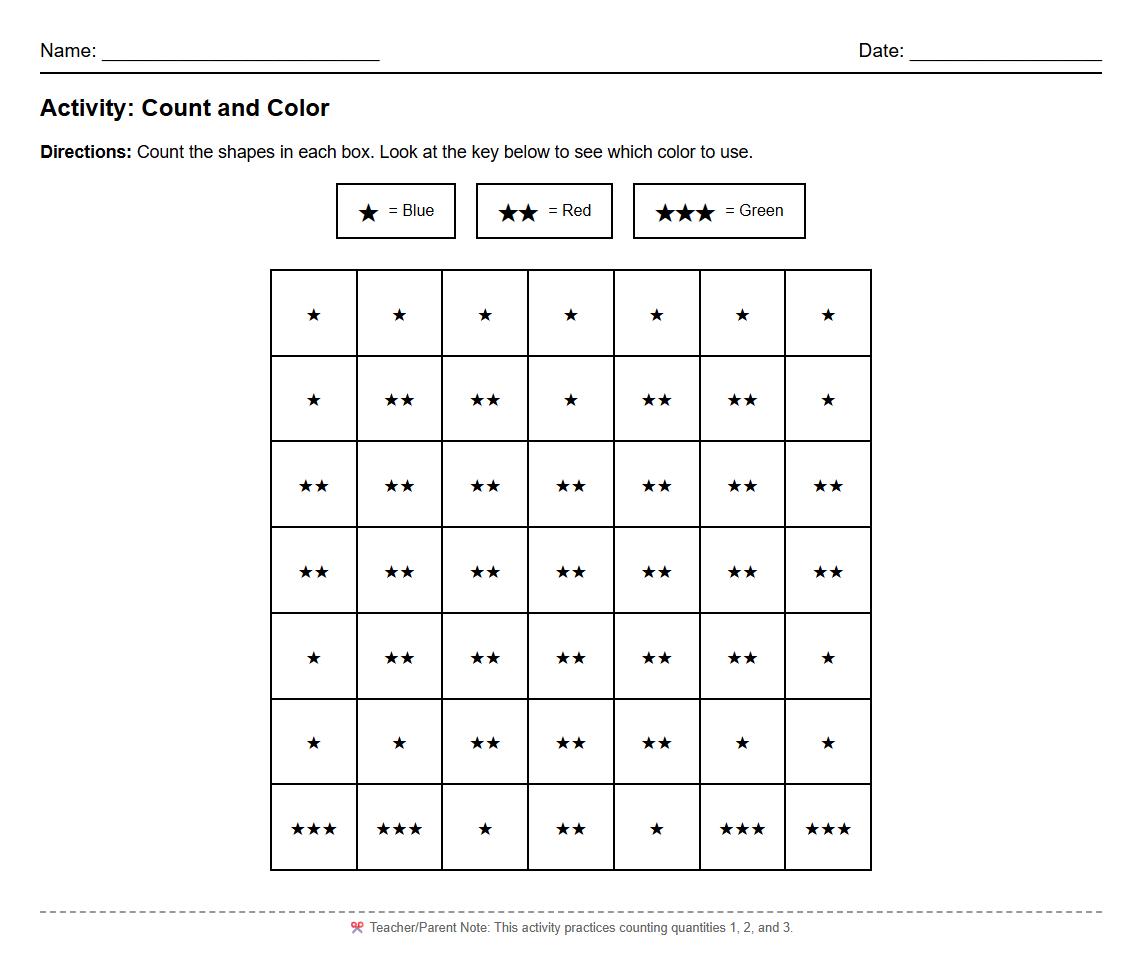 Color by Number for Quantity Recognition Practice