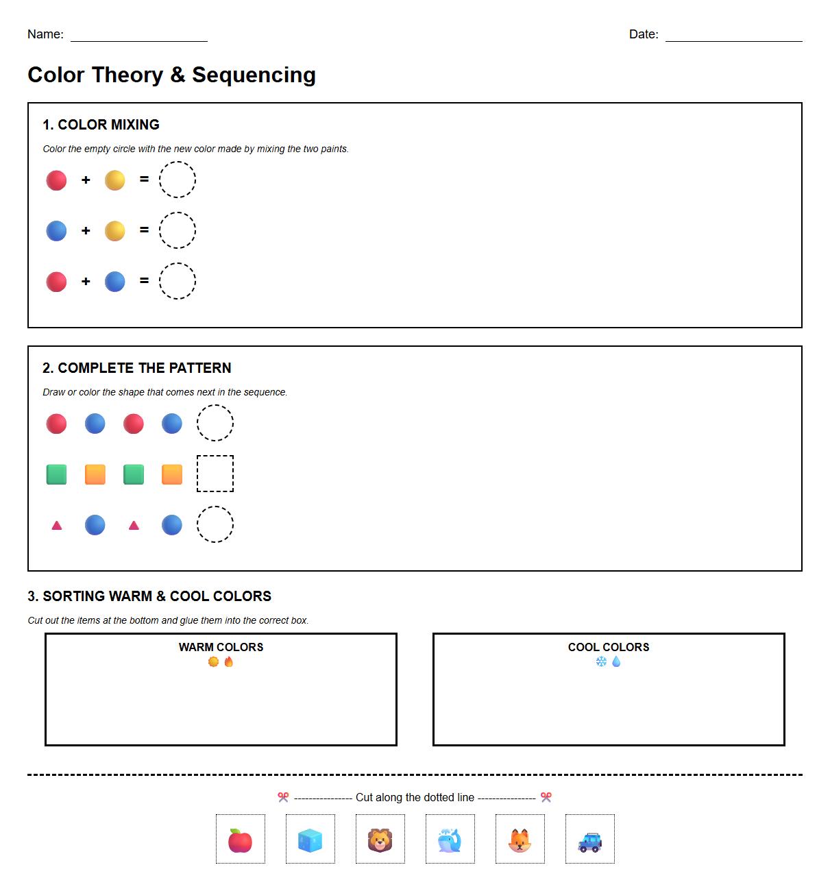 Color Theory Sequencing and Sorting Worksheet