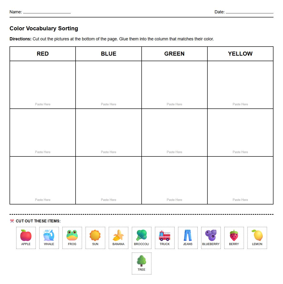 Color Vocabulary Semantic Classification Chart