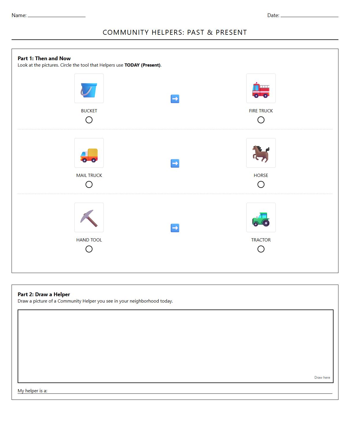 Community helpers past and present worksheet