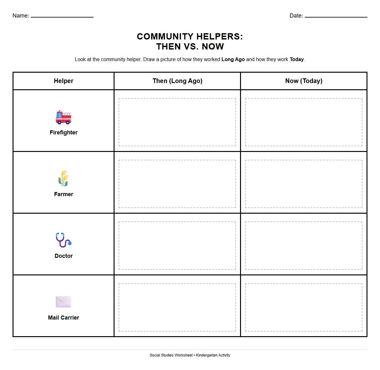 Community Helpers Then vs Now Chart Worksheet
