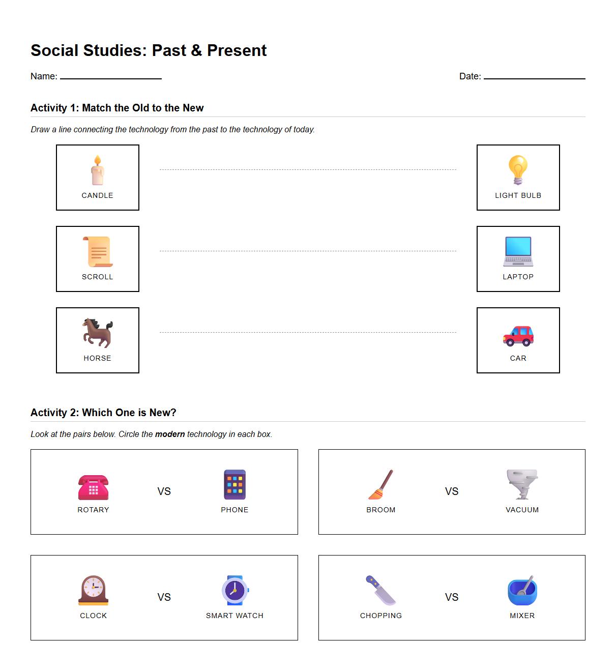 Comparing old and new technology worksheet