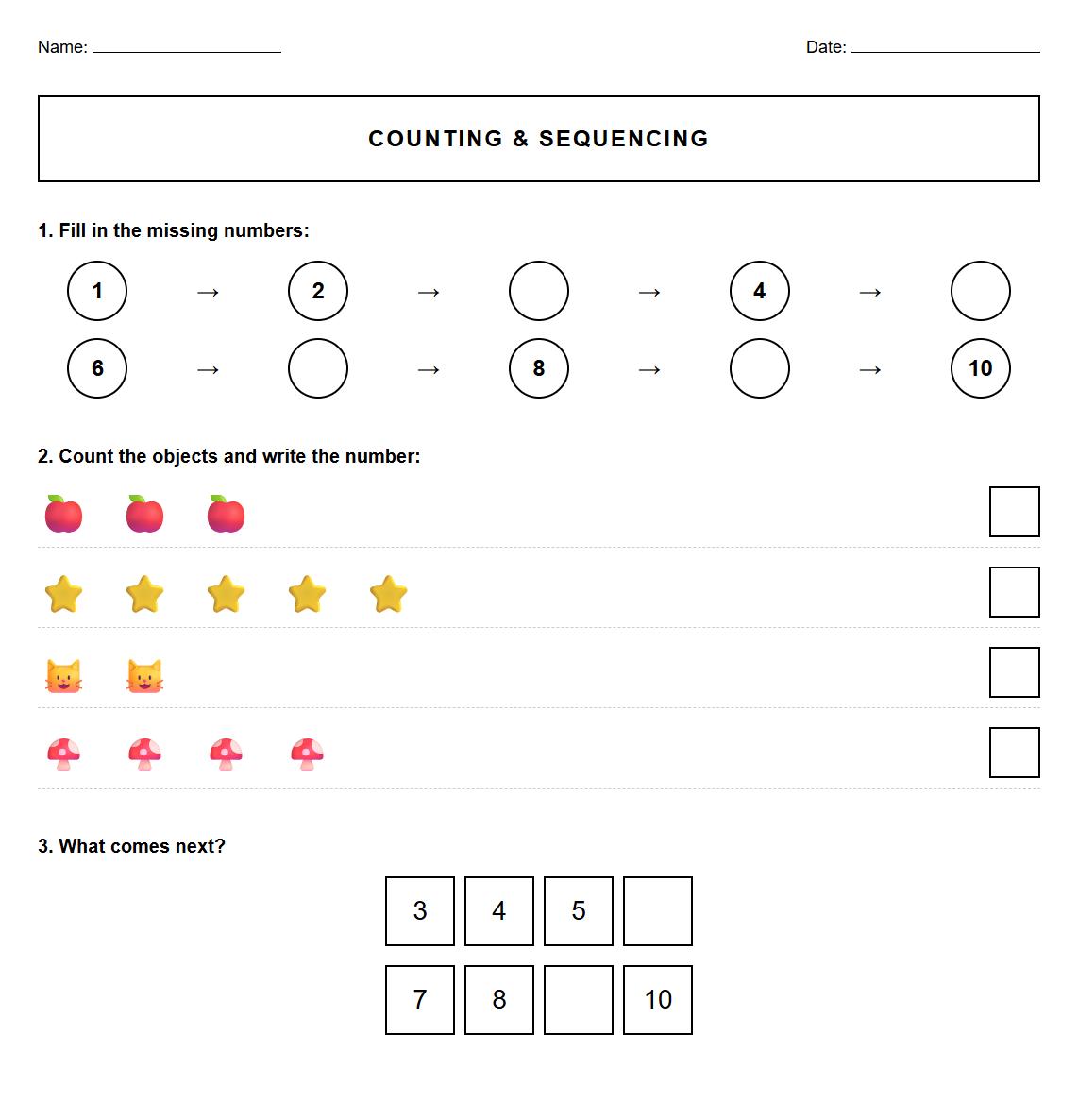 Counting Sequencing Worksheet