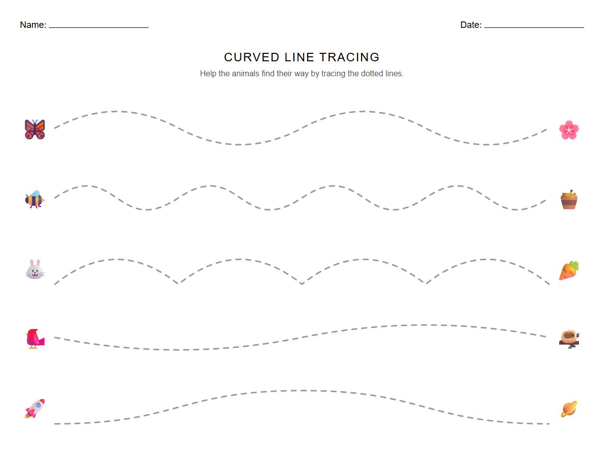 Curved Line Tracing Activity Emphasizing Fine Motor Skills