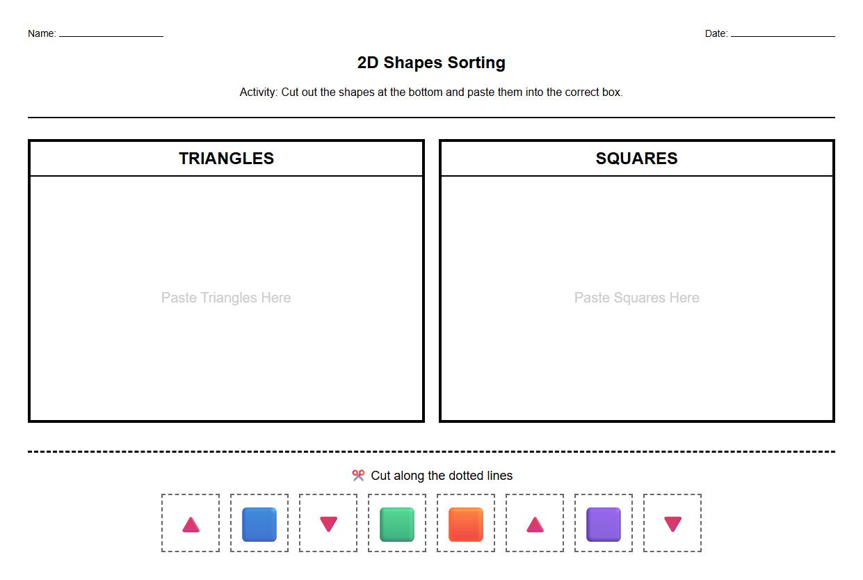 Cut and Paste 2D Shapes Sorting Activity