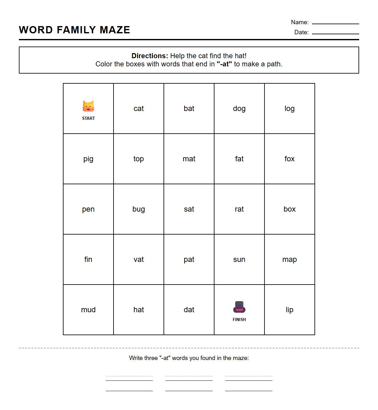 CVC Word Family Maze for Onset and Rime Practice
