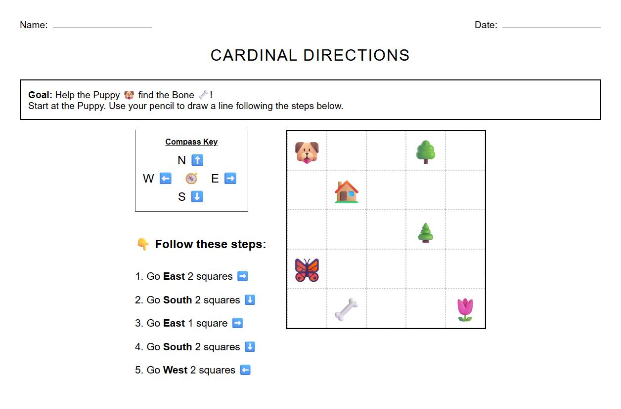 Draw the Path Using Cardinal Directions Worksheet