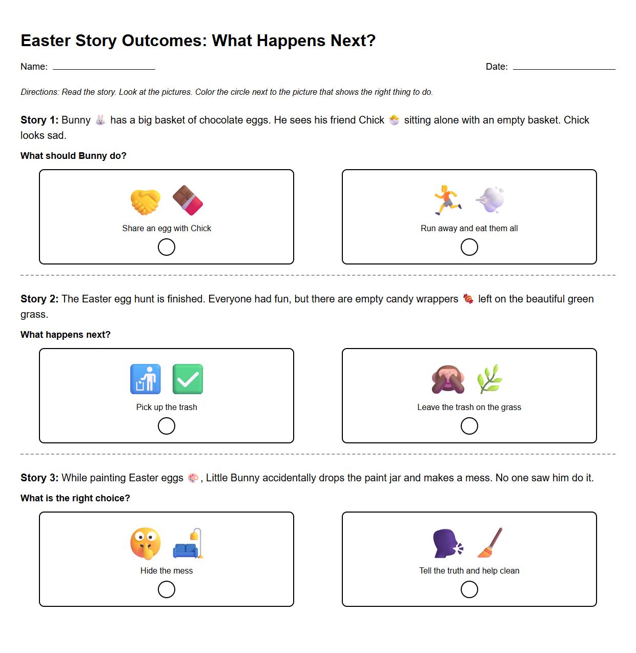 Easter Predicting Story Outcomes Assessment Worksheet