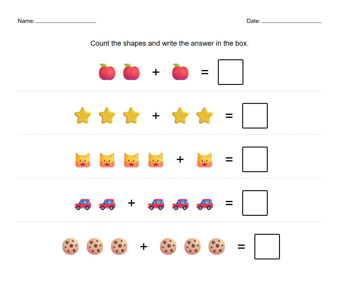 Fill-in-the-blank addition equations with visual aids