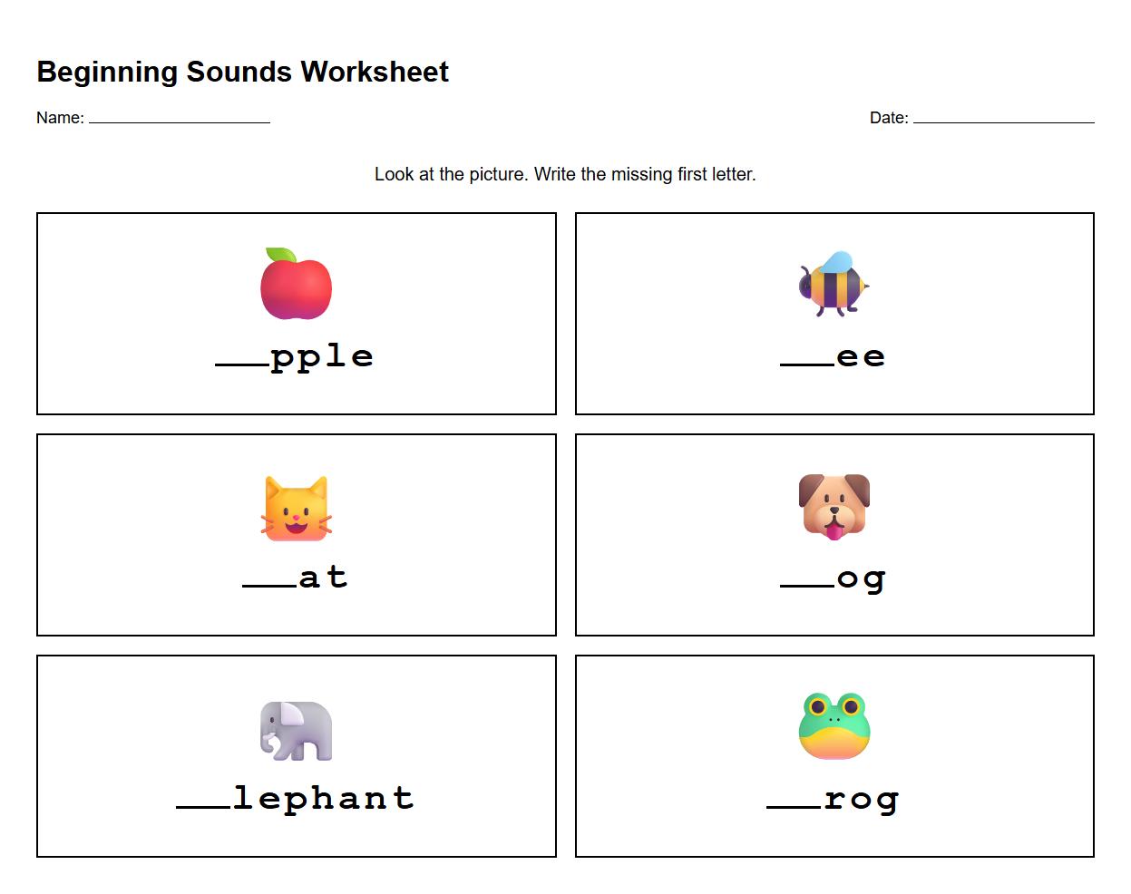 Fill in the Missing Beginning Letter