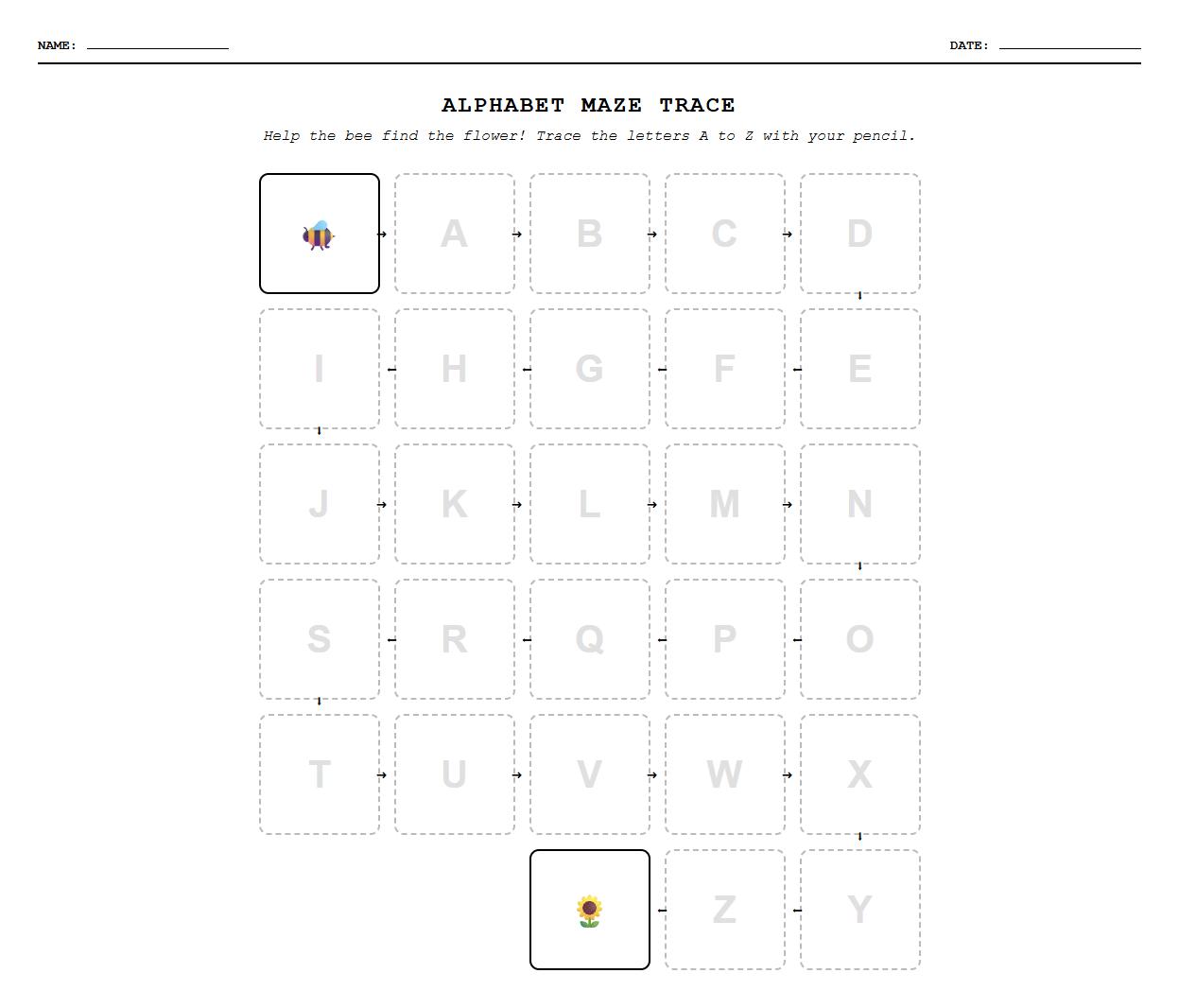 Fine Motor Skills Alphabet Maze Tracing