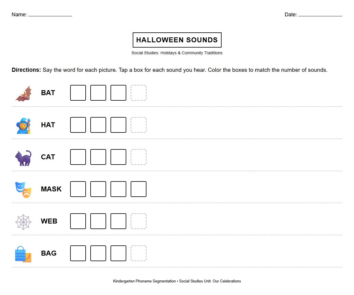 Halloween phoneme segmentation exercises