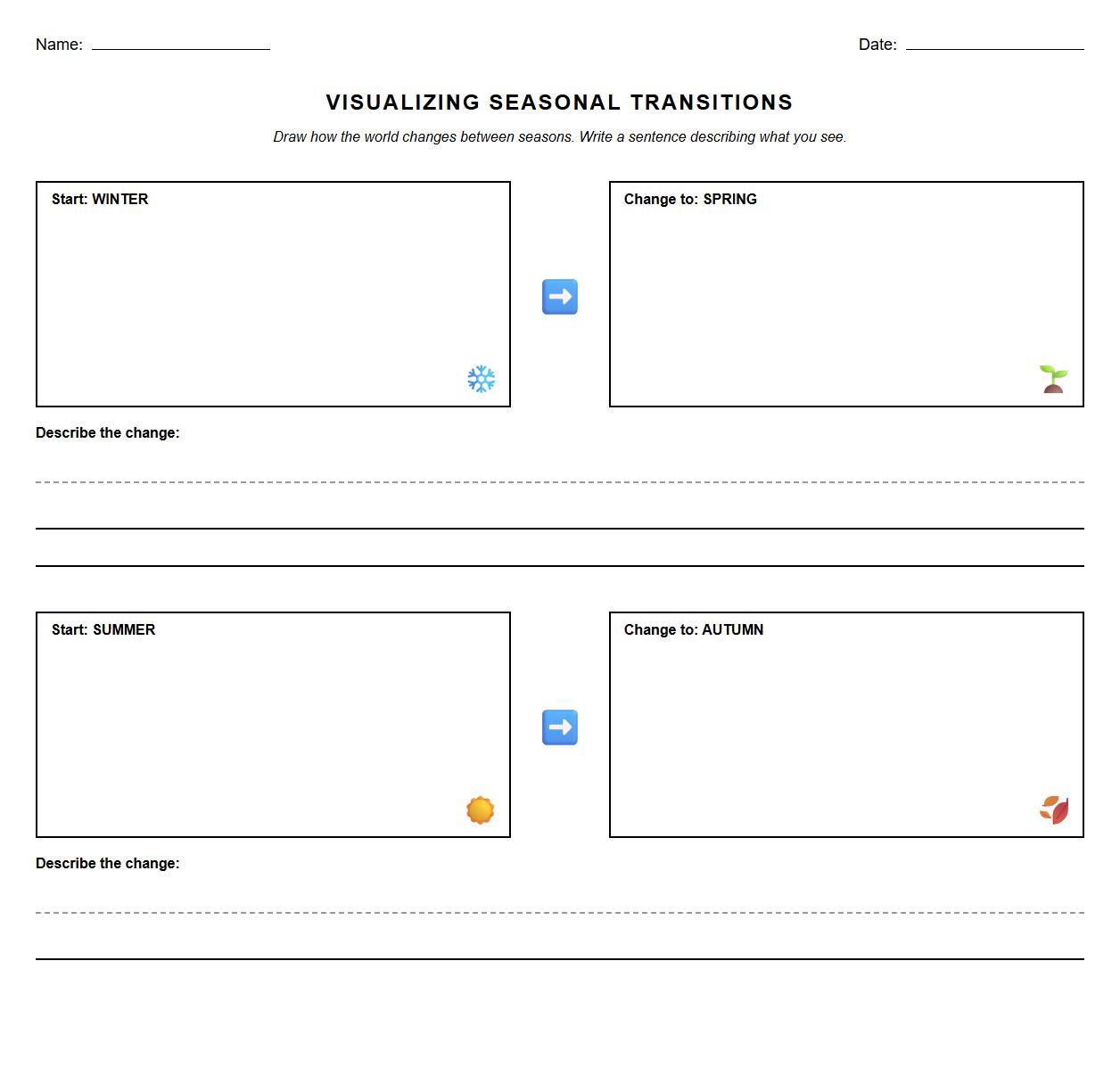 Illustration and Caption Worksheet for Visualizing Seasonal Transitions