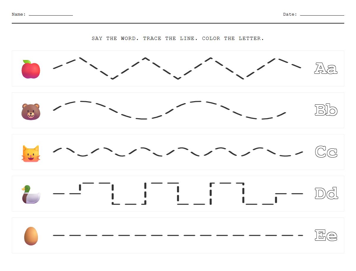 Initial Sound Phonics Curve and Line Tracing Task