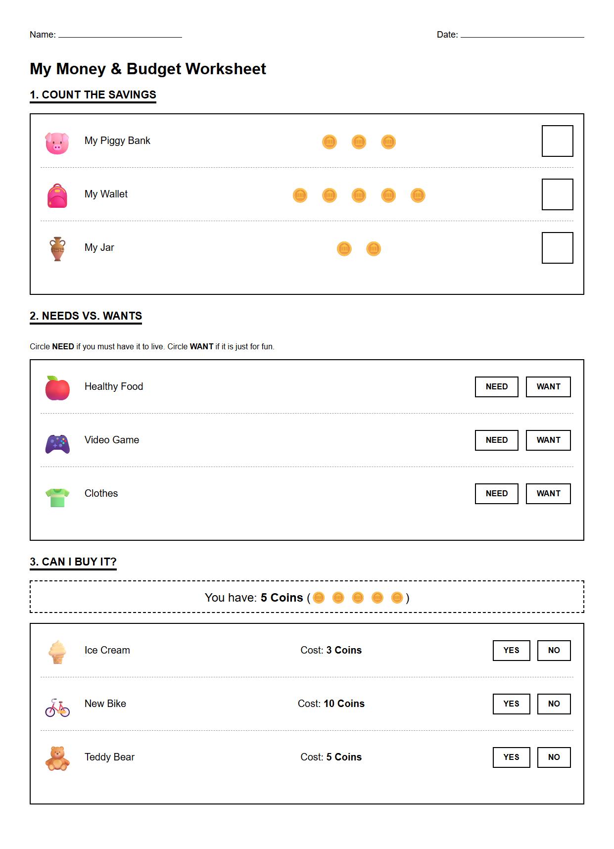 Interactive Financial Literacy and Budgeting Worksheet