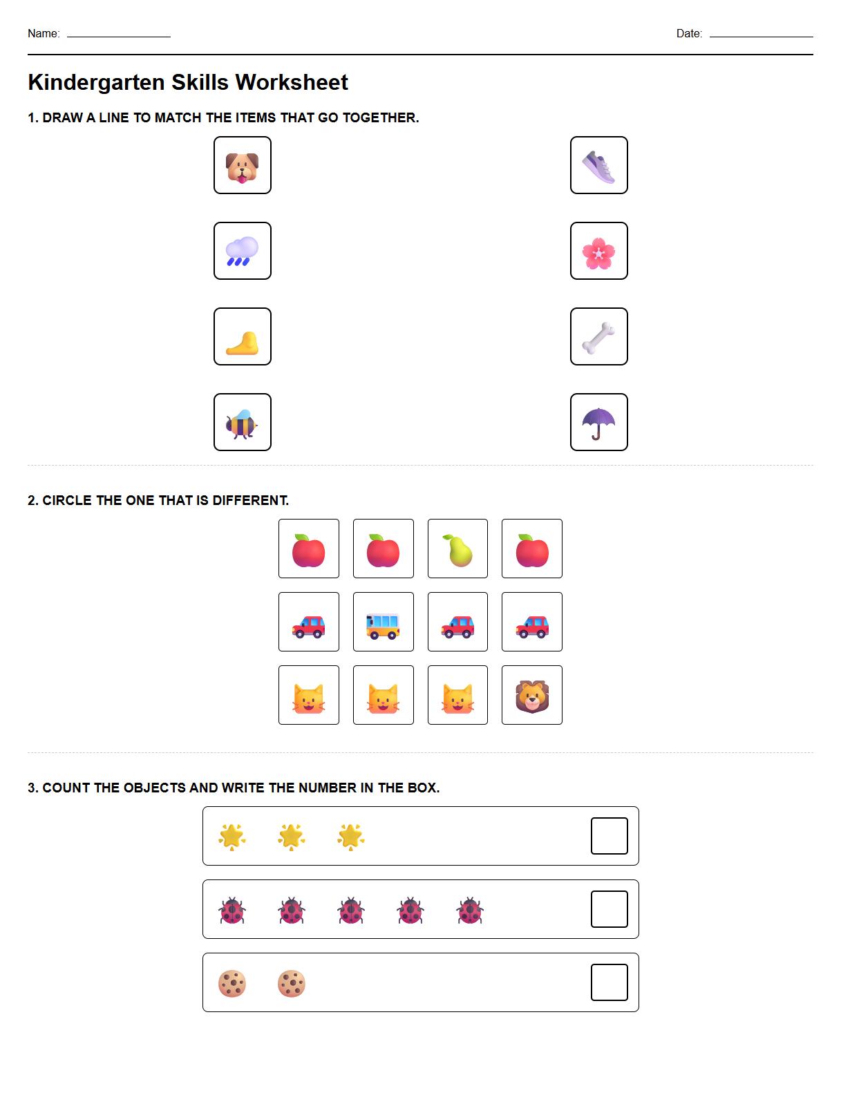 Kindergarten Spot the Difference Worksheet for Object Matching and Memory Recall