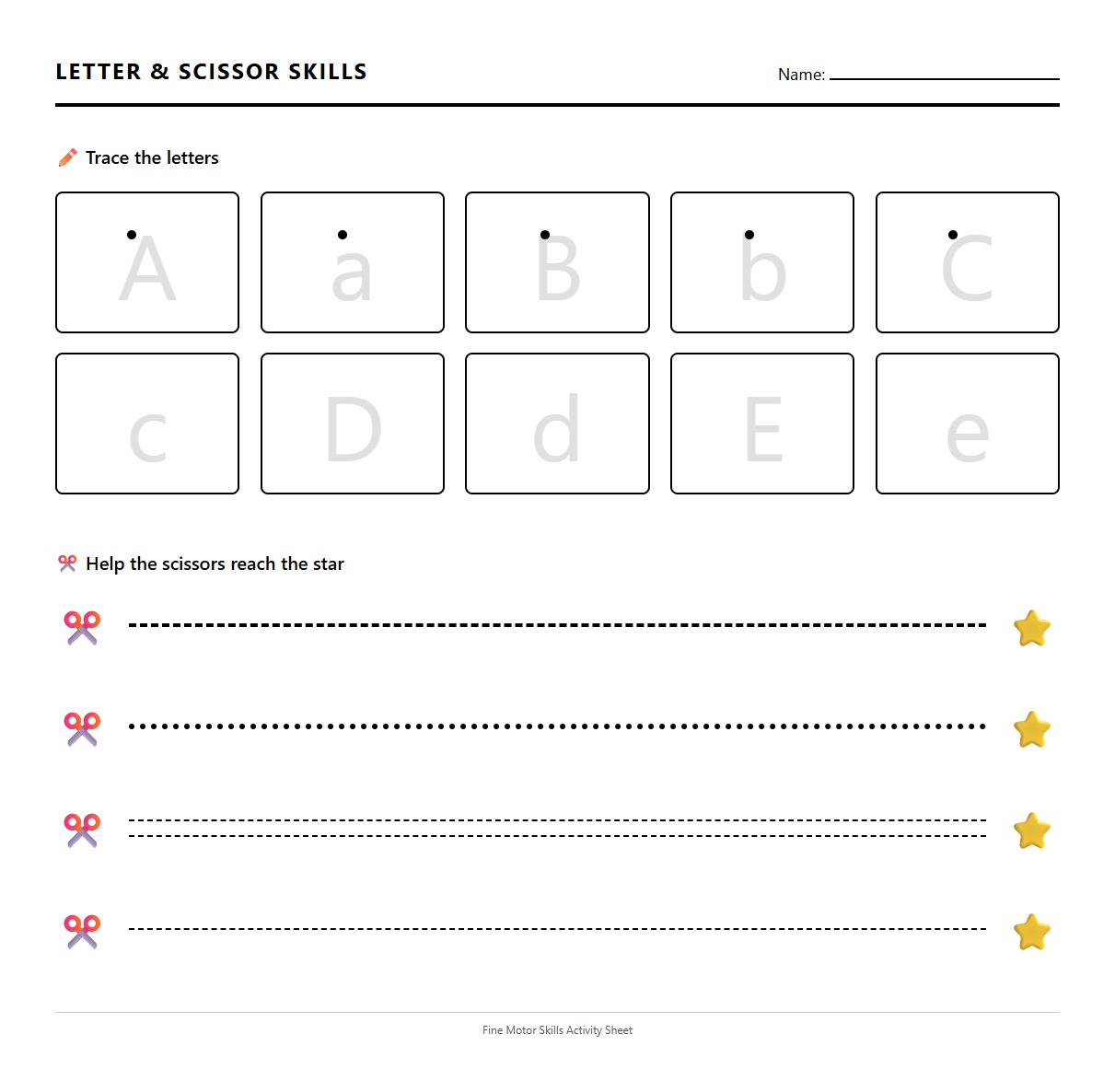 Letter Formation Tracing with Scissor Line Exercises