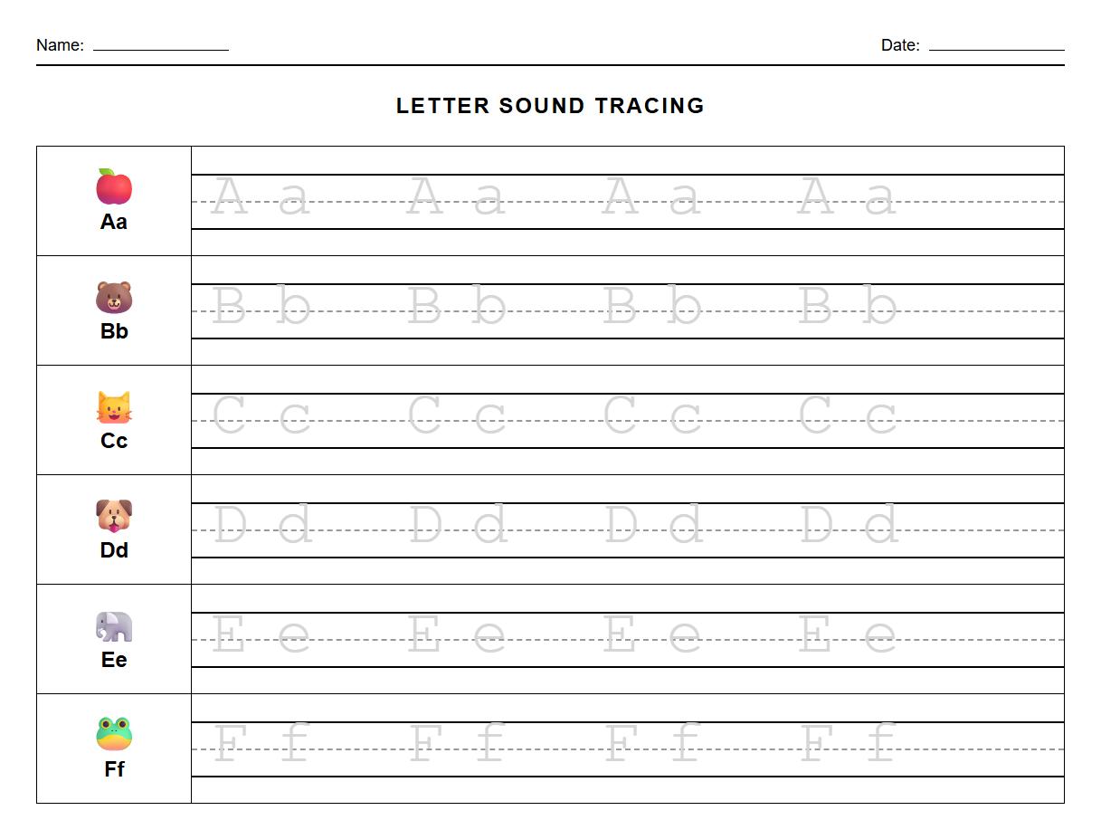 Letter sound tracing practice sheet