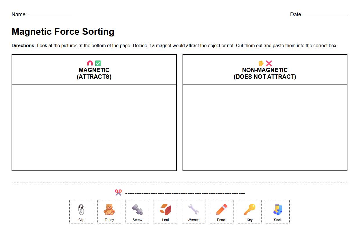 Magnetic Force Attraction Sorting Activity