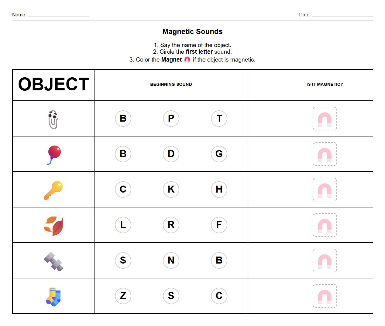 Magnetic Object Phoneme Identification Activity