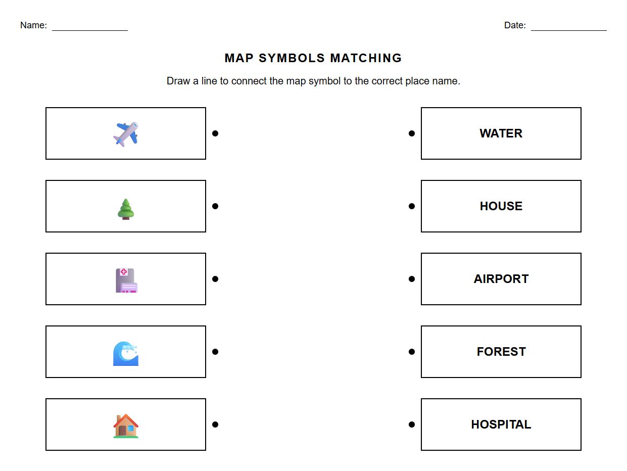 Map Symbols Matching Worksheet to Enhance Spatial Awareness