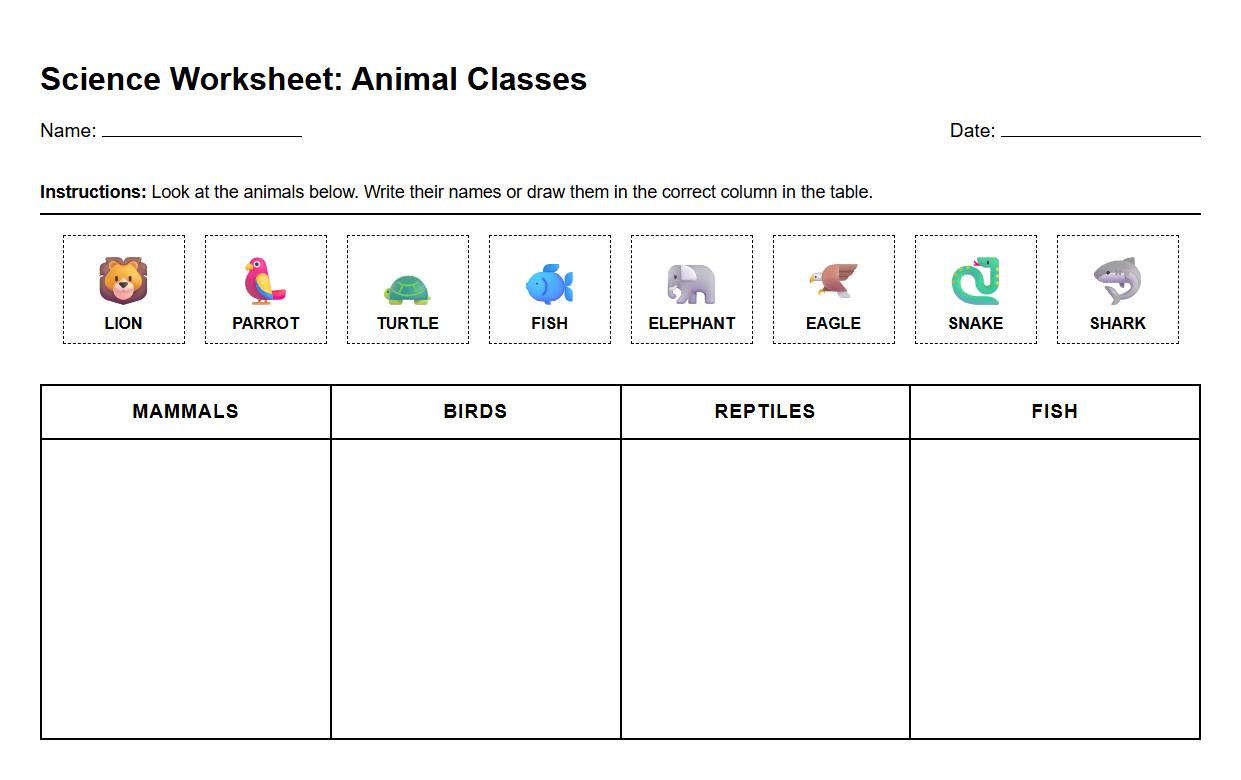 Matching Animal Names to Class Table