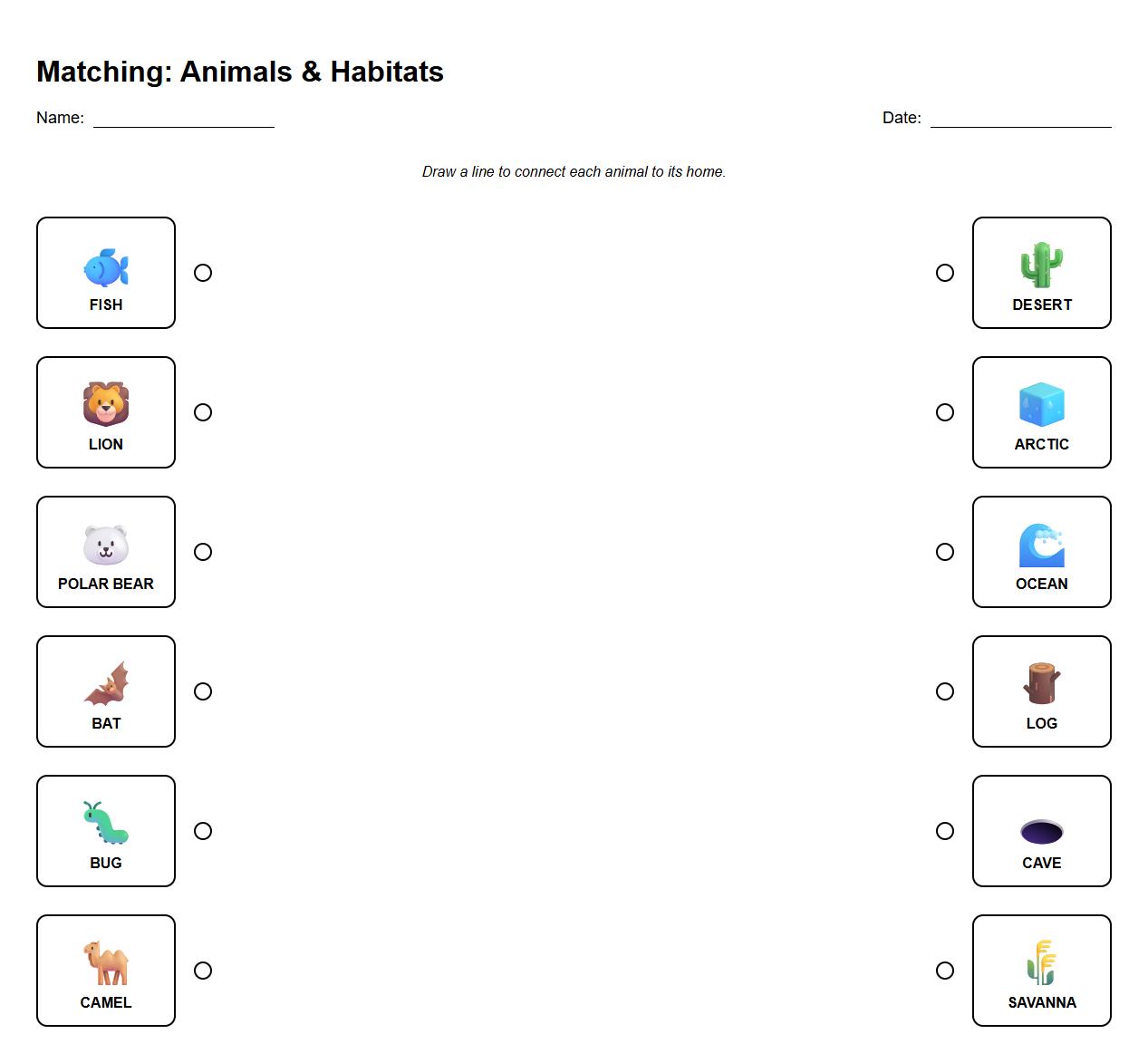 Matching Animals to Their Habitats Graphic Organizer