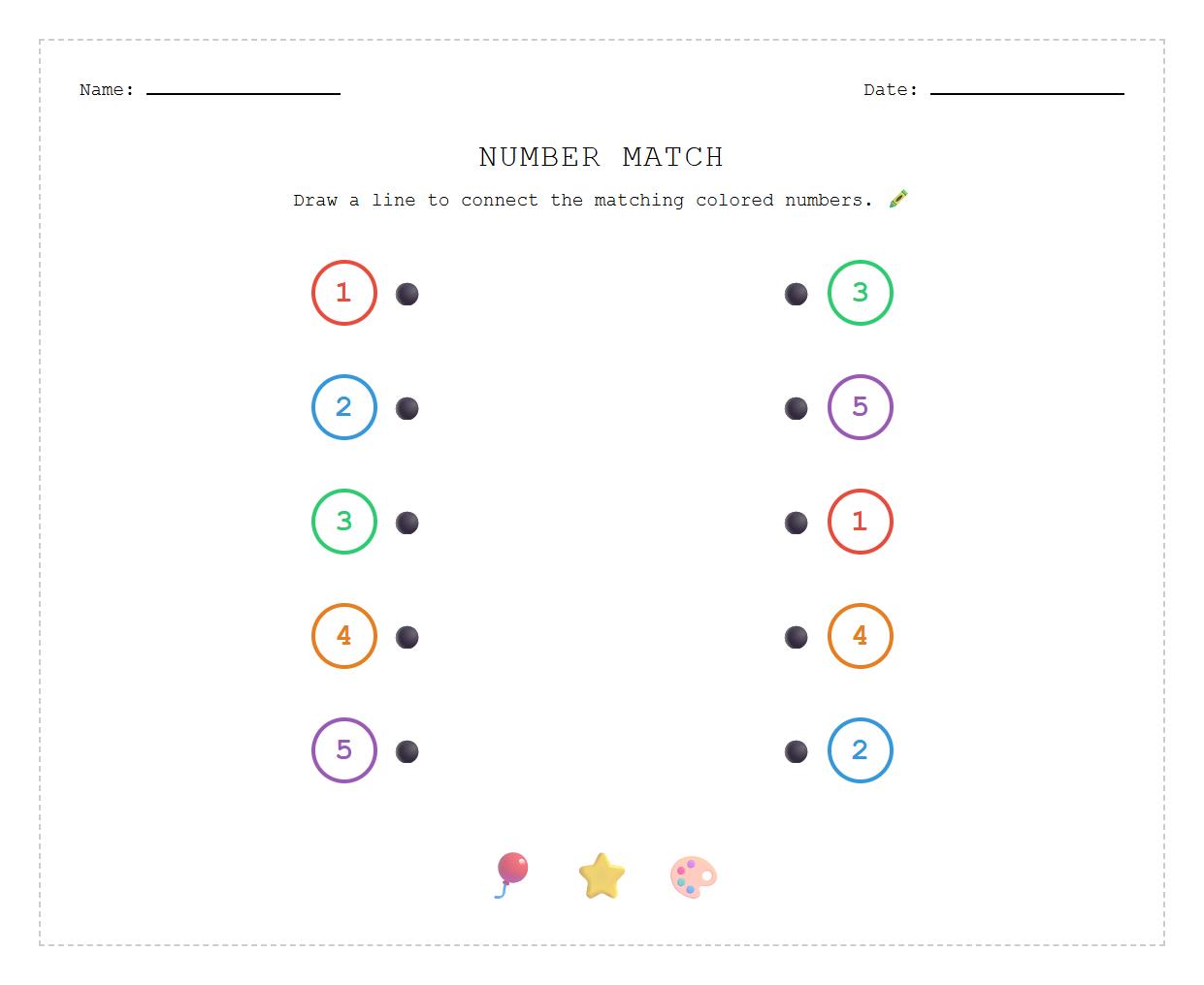 Matching Colored Numbers Visual Perception Worksheet