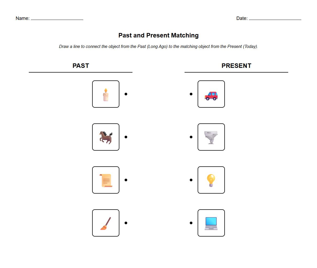 Matching Objects Worksheet Using Historical Comparison