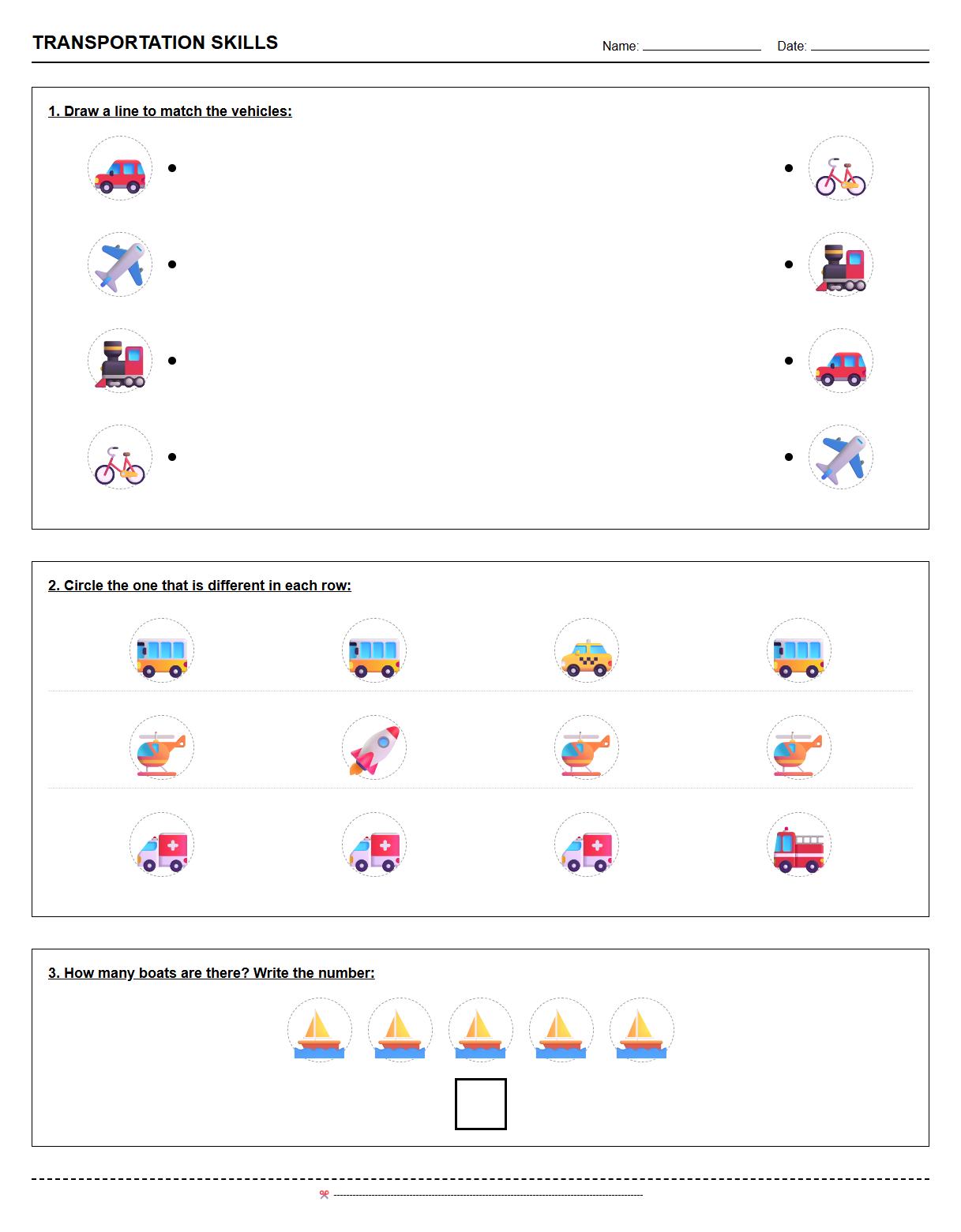 Memory Recognition Worksheet with Transportation Theme Spot the Difference