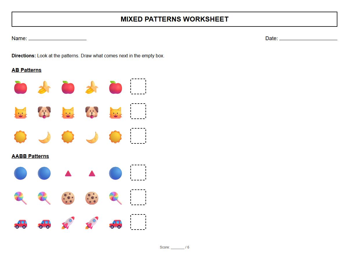 Mixed Pattern Phonics Worksheet AB and AABB