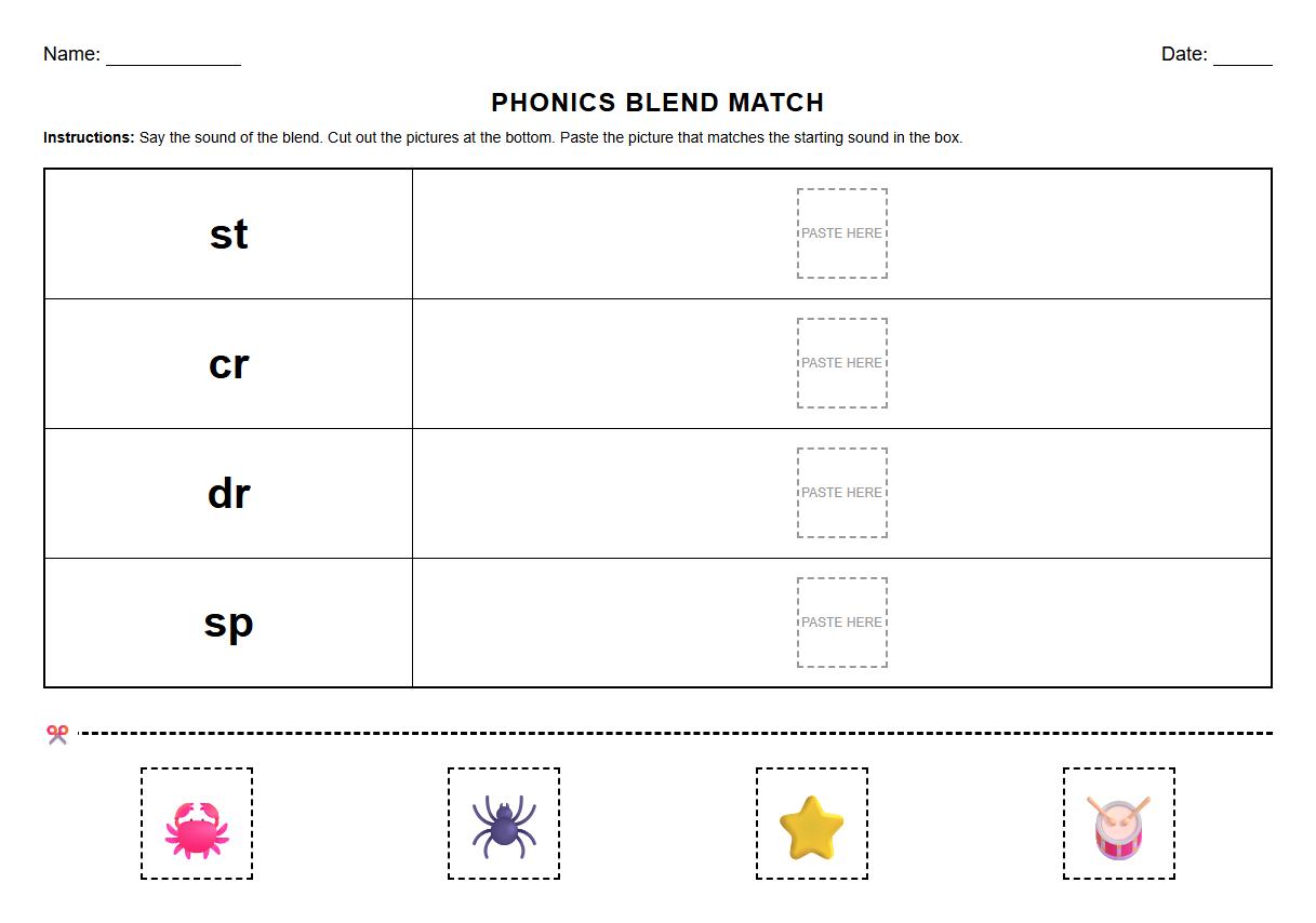 Multi Step Picture Matching with Phonics Blends