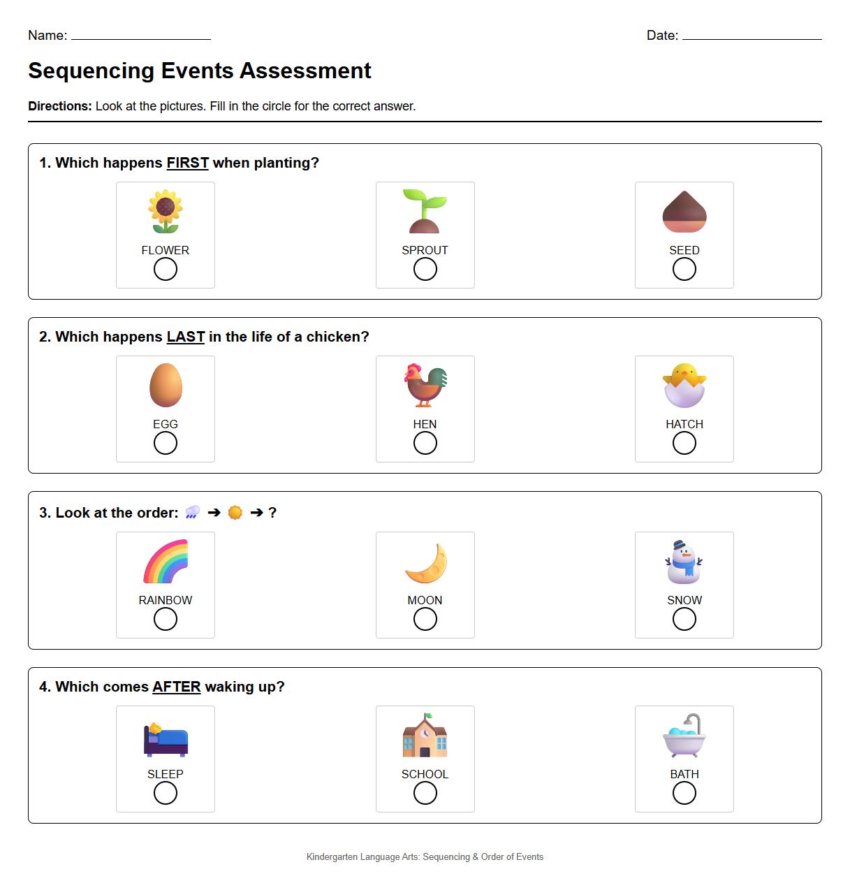 Multiple choice event order assessment