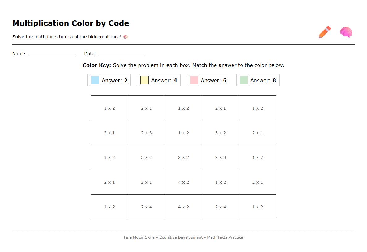 Multiplication Facts Color by Code Worksheet