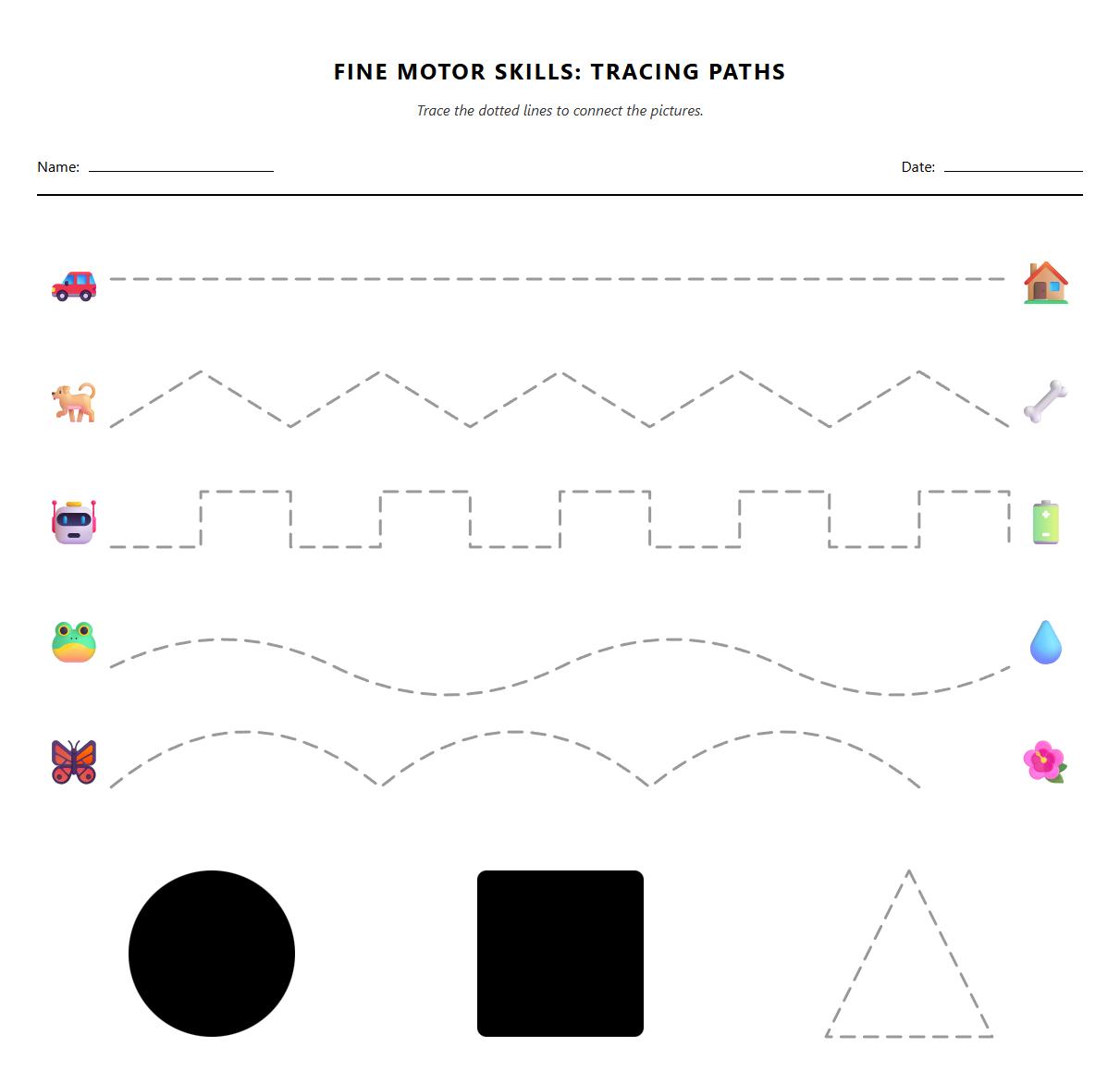 Occupational Therapy Worksheet: Mixed Lines and Curves Tracing for Sensory Motor Development