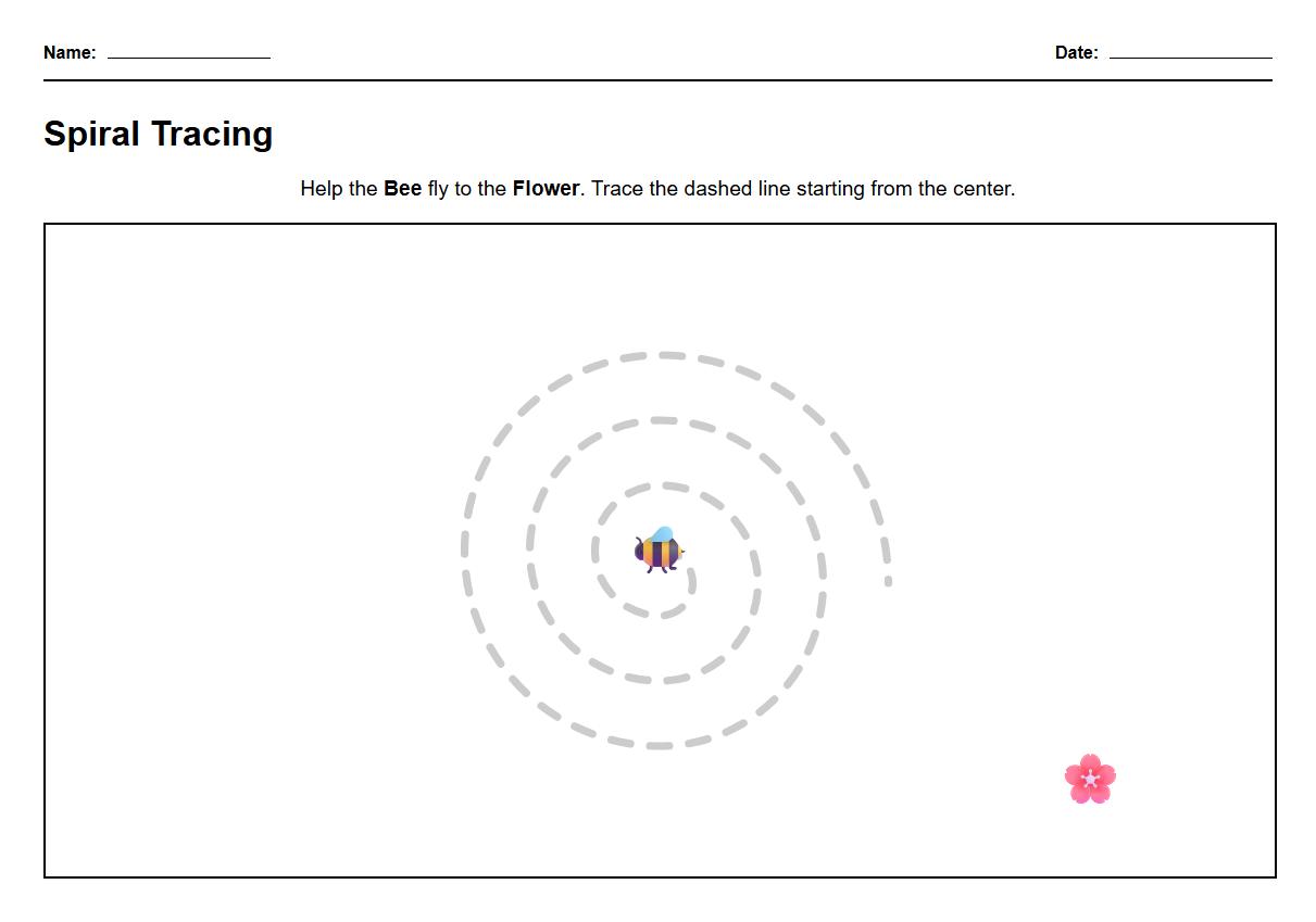 Occupational Therapy Worksheet: Spiral Curve Tracing for Visual Motor Integration