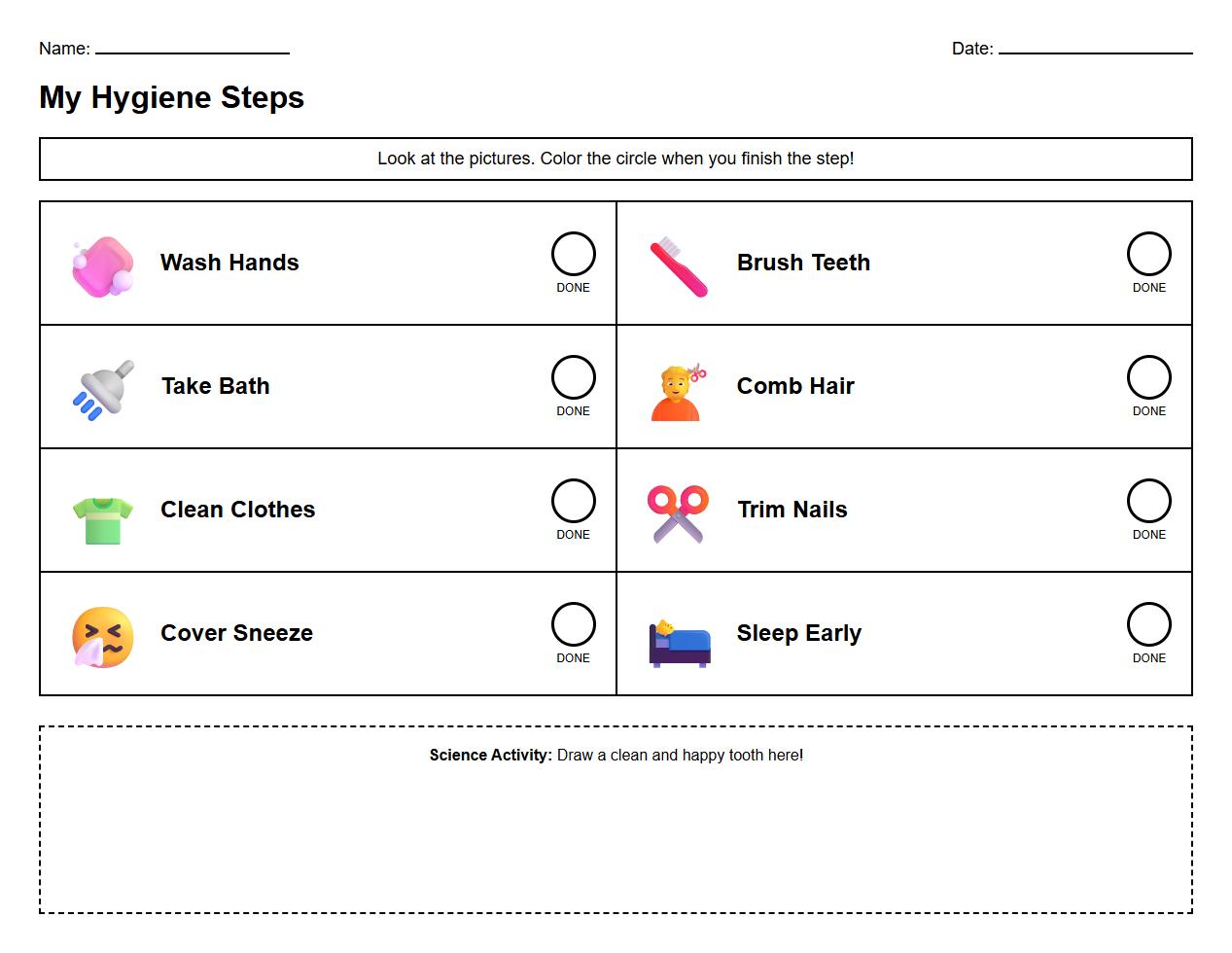 Personal Hygiene Visual Steps Chart Worksheet